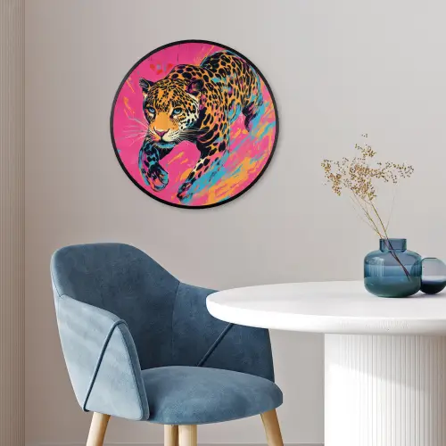 Luipaard - Roze - Oranje - Blauw - Verf Fotolijst rond zonder passe partout klein -sfeer2