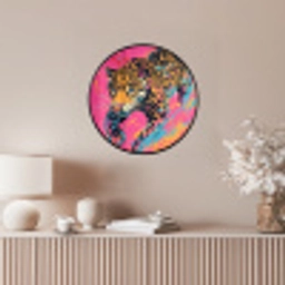 Luipaard - Roze - Oranje - Blauw - Verf Fotolijst rond zonder passe partout klein -sfeer3