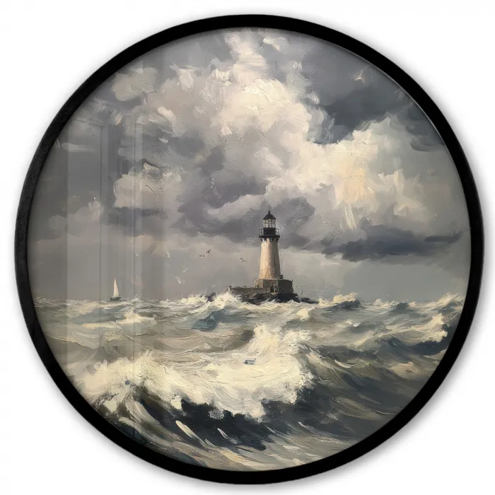 Vuurtoren - Golven - Storm Fotolijst rond zonder passe partout klein -3d