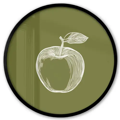 Lijntekening - Appel - Olijfgroen - Blaadje Fotolijst rond zonder passe partout klein -3d