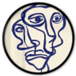 Lijntekening - Overlappende gezichten - Donkerblauw Fotolijst rond zonder passe partout klein -3d