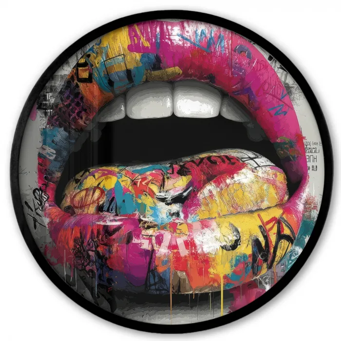 Lippen - Graffiti - Expressief Fotolijst rond zonder passe partout klein -3d