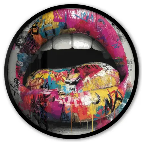 Lippen - Graffiti - Expressief Fotolijst rond zonder passe partout klein -3d