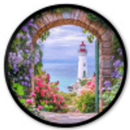 Doorkijk - Vuurtoren - Bloemen - Uitzicht Fotolijst rond zonder passe partout klein -3d