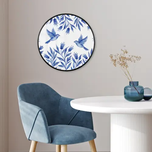 Modern - Vogels - Delfts - Blauw Fotolijst rond zonder passe partout klein -sfeer2