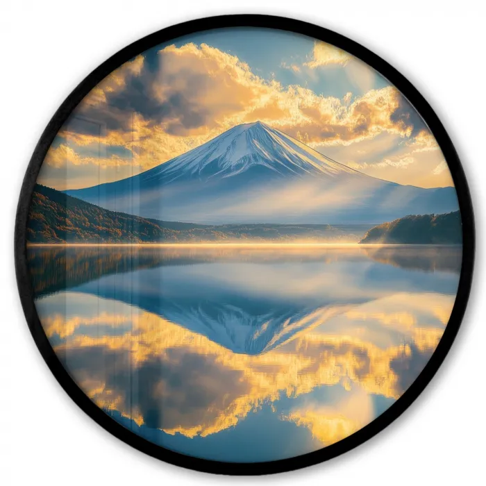 Berg - Rivier - Zonsondergang Fotolijst rond zonder passe partout klein -3d