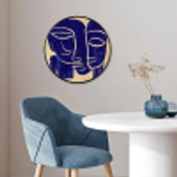Okergeel - Blauw - Eenvoudige lijnen Fotolijst rond zonder passe partout klein -sfeer2