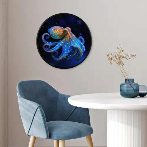 Octopus - Stippen - Blauw - Zee Fotolijst rond zonder passe partout klein -sfeer2
