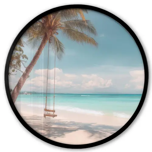 Palmboom - Schommel - Strand - Lucht Fotolijst rond zonder passe partout klein -3d