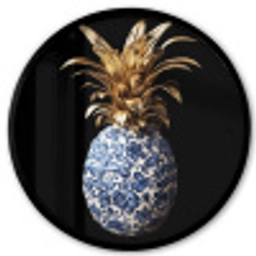 Ananas - Bloemen patroon - Goud - Delftsblauw Fotolijst rond zonder passe partout klein -3d