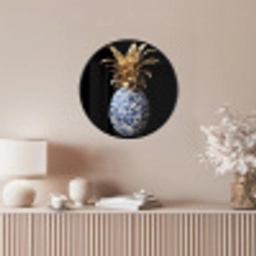 Ananas - Bloemen patroon - Goud - Delftsblauw Fotolijst rond zonder passe partout klein -sfeer3