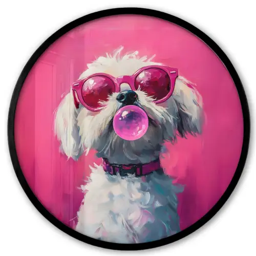 Pink - Hond - Bubbel Fotolijst rond zonder passe partout klein -3d