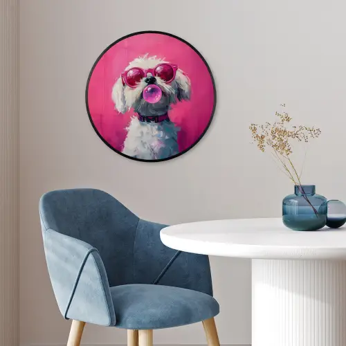 Pink - Hond - Bubbel Fotolijst rond zonder passe partout klein -sfeer2