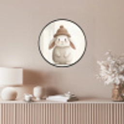 Konijn - Muts - Oren - Beige Fotolijst rond zonder passe partout klein -sfeer3