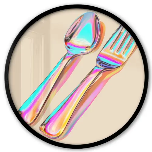 Regenboog - Lepel - Vork Fotolijst rond zonder passe partout klein -3d