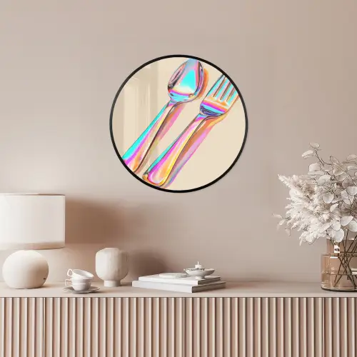 Regenboog - Lepel - Vork Fotolijst rond zonder passe partout klein -sfeer3