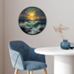 Zee - Zon - Golven - Rotsen Fotolijst rond zonder passe partout klein -sfeer2