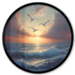 Meeuwen - Zonsondergang - Zee - Wolken Fotolijst rond zonder passe partout klein -3d