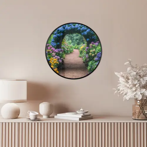 Doorkijk - Bloemen - Hortensia - Pad Fotolijst rond zonder passe partout klein -sfeer3
