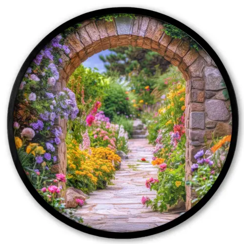 Doorkijk - Bloemen - Pad - Natuur Fotolijst rond zonder passe partout klein -3d