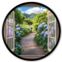 Doorkijk - Hortensia - Pad - Natuur Fotolijst rond zonder passe partout klein -3d