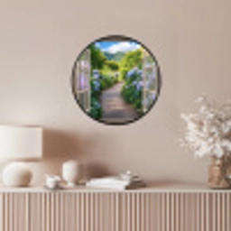 Doorkijk - Hortensia - Pad - Natuur Fotolijst rond zonder passe partout klein -sfeer3