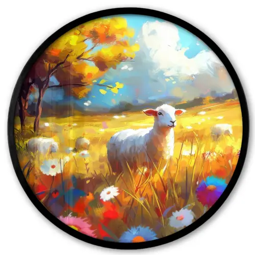 Schaap - Weide - Bloemen Fotolijst rond zonder passe partout klein -3d