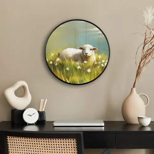 Schaap - Weide - Groen Fotolijst rond zonder passe partout klein -sfeer1