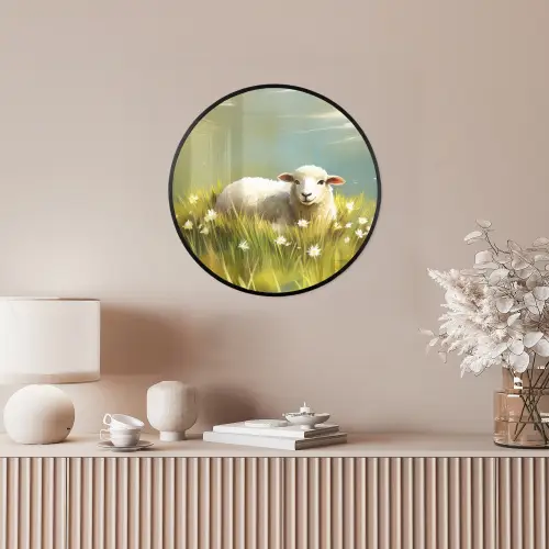 Schaap - Weide - Groen Fotolijst rond zonder passe partout klein -sfeer3