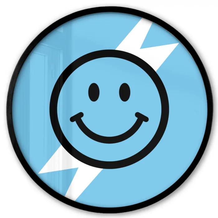 Smiley - Blauw - Bliksem Fotolijst rond zonder passe partout klein -3d