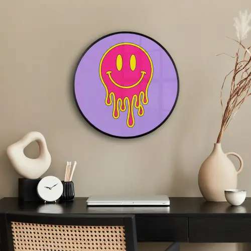 Smiley - Drip - Neon Fotolijst rond zonder passe partout klein -sfeer1