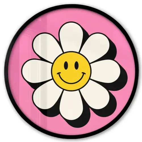 Smiley - Bloem - Roze Fotolijst rond zonder passe partout klein -3d