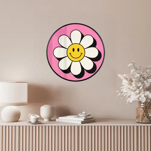 Smiley - Bloem - Roze Fotolijst rond zonder passe partout klein -sfeer3
