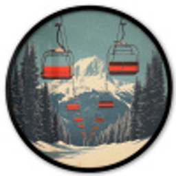 Sneeuw - Skilift - Rood - Bomen Fotolijst rond zonder passe partout klein -3d