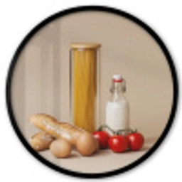 Spaghetti - Melk - Tomaten - Eieren - Brood Fotolijst rond zonder passe partout klein -3d