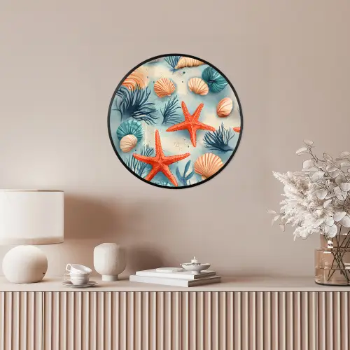 Zeesterren - Schelpen - Illustratie - Zand Fotolijst rond zonder passe partout klein -sfeer3