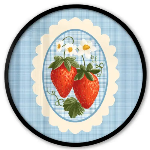 Aardbeien - Lijst - Rood - Geruit Fotolijst rond zonder passe partout klein -3d