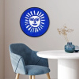 Zon - Gezicht - Penseelstructuur - Blauw Fotolijst rond zonder passe partout klein -sfeer2