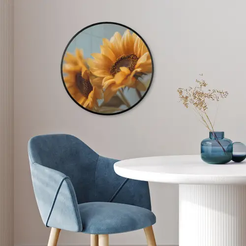 Zonnebloemen - Geel - Wazig Fotolijst rond zonder passe partout klein -sfeer2