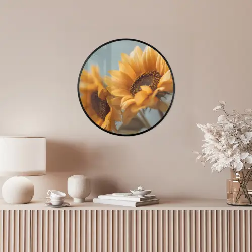 Zonnebloemen - Geel - Wazig Fotolijst rond zonder passe partout klein -sfeer3