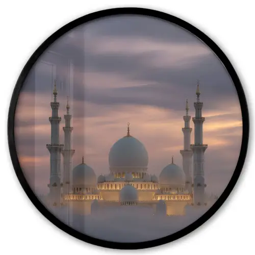 Zonsondergang - Moskee - Wolken - Islamitisch Fotolijst rond zonder passe partout klein -3d