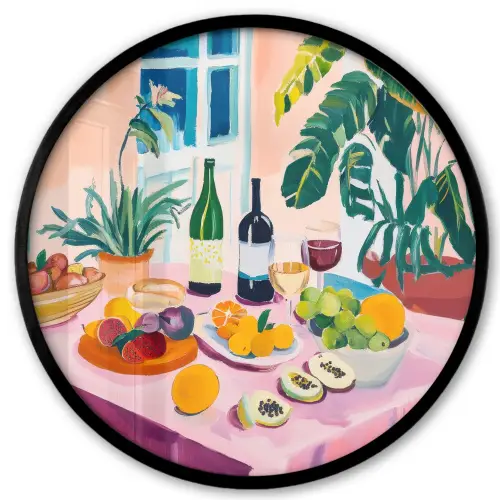 Tafel - Wijn - Fruit Fotolijst rond zonder passe partout klein -3d