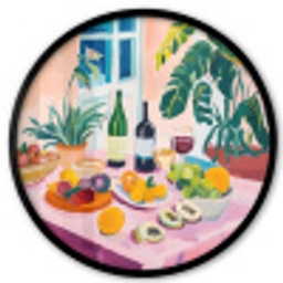 Tafel - Wijn - Fruit Fotolijst rond zonder passe partout klein -3d