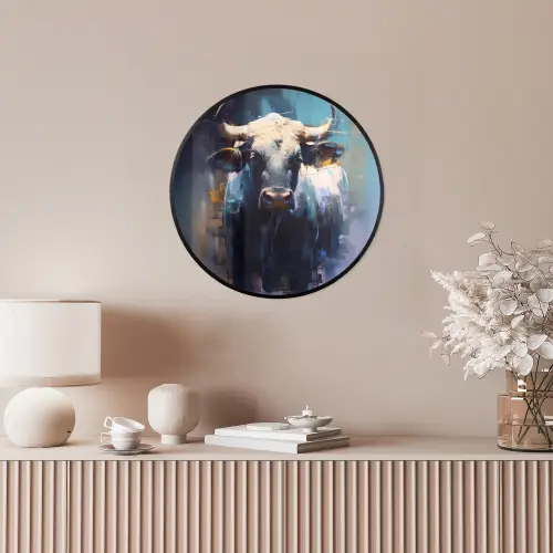 Stier - Zwart - Abstract - Horens Fotolijst rond zonder passe partout klein -sfeer3