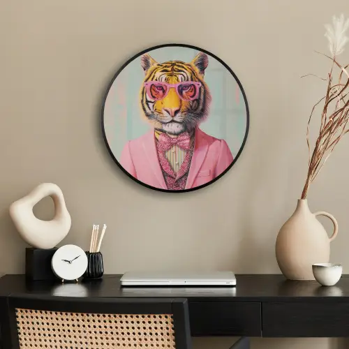 Tijger - Strik - Jasje - Roze Fotolijst rond zonder passe partout klein -sfeer1