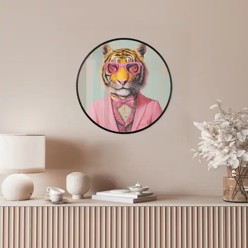 Tijger - Strik - Jasje - Roze Fotolijst rond zonder passe partout klein -sfeer3