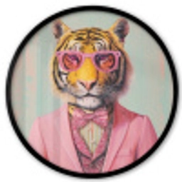 Tijger - Strik - Jasje - Roze Fotolijst rond zonder passe partout klein -3d