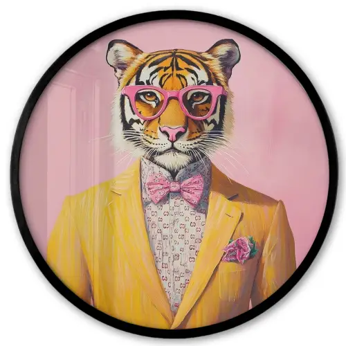 Tijger - Bril - Geel - Jasje Fotolijst rond zonder passe partout klein -3d