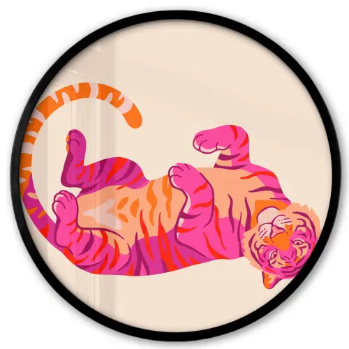 Tijger - Roze - Oranje Fotolijst rond zonder passe partout klein -3d