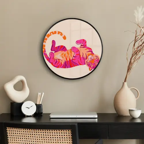 Tijger - Roze - Oranje Fotolijst rond zonder passe partout klein -sfeer1